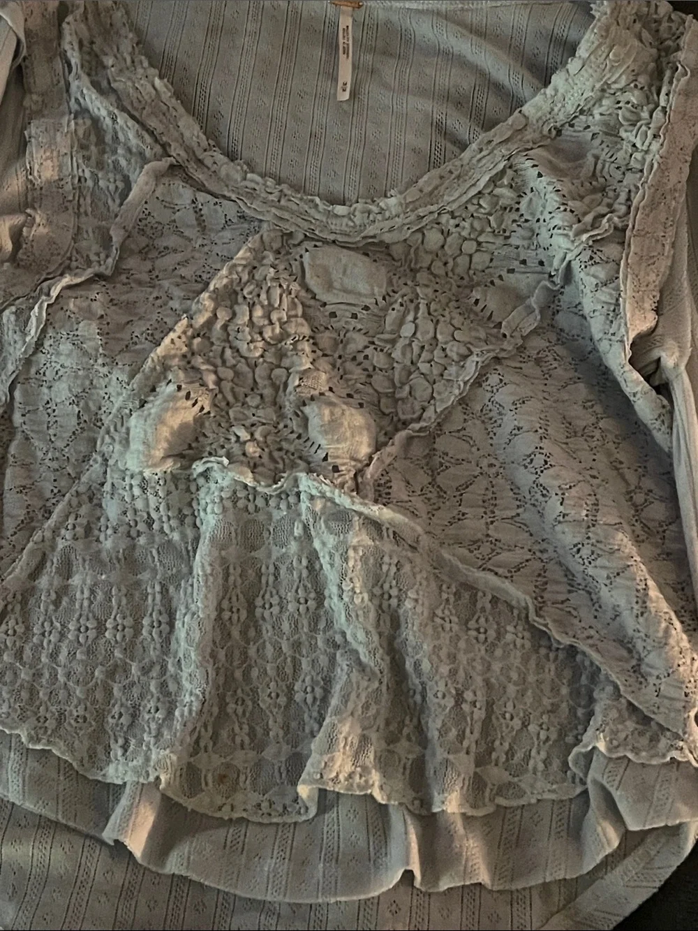 Free People Pale Blue Lace-Front Long Sleeve Top